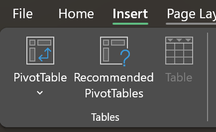 A screenshot of the insert pivot table button